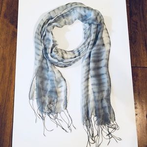 Eileen Fisher Gray Marbled Tassel Silk Scarf